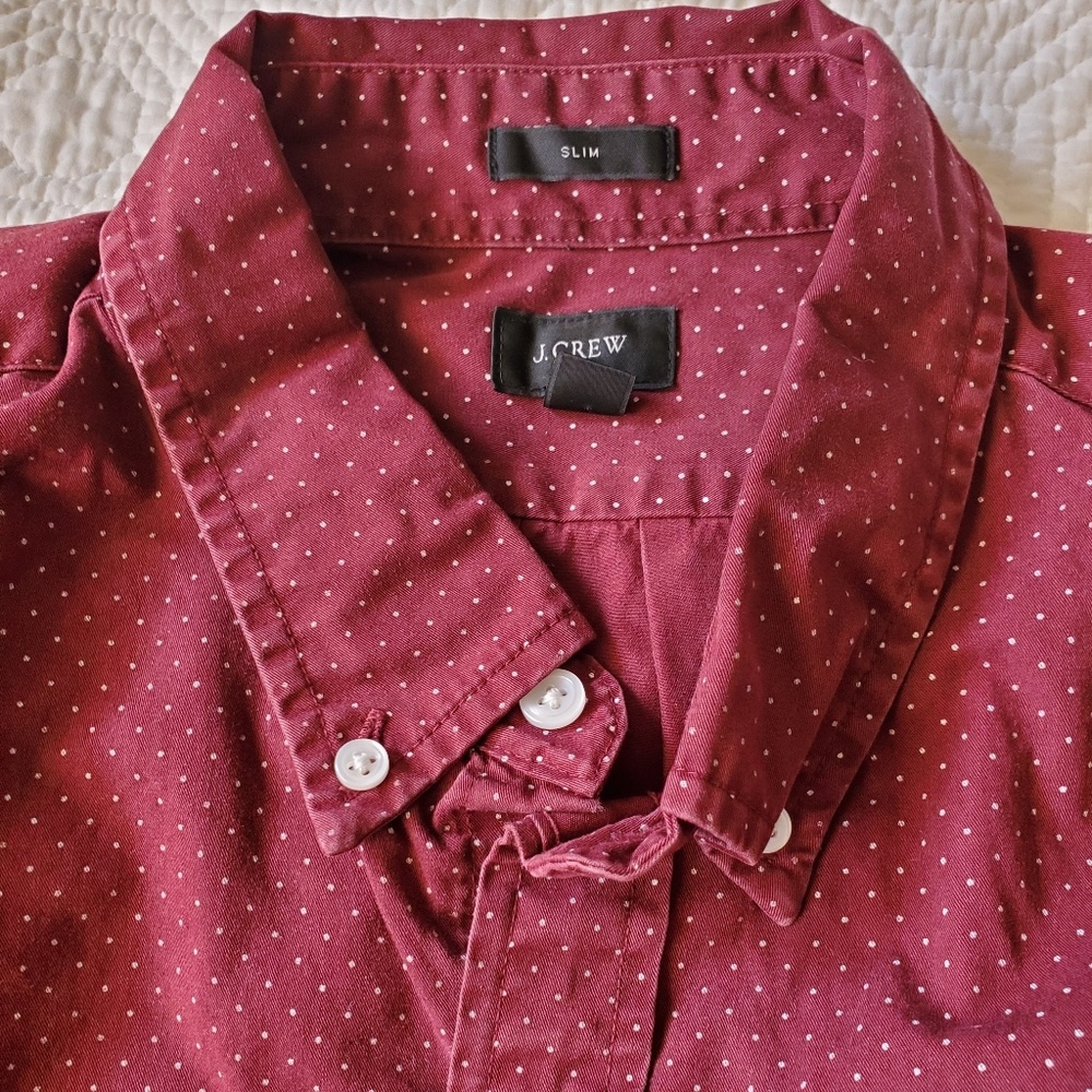 Slim fit L J. Crew pindot shirt